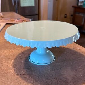 Scalloped Edge Metal Cake Stand in Light Blue